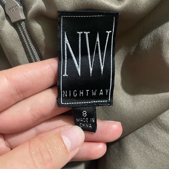 Nightway Off the Shoulder Sequin Gown in Mocha - Picture 5 of 6